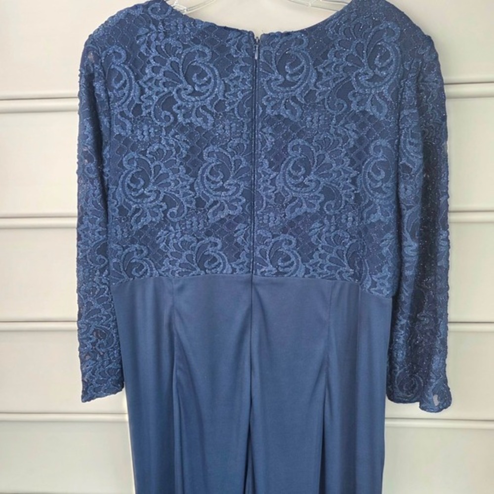 Alex Evenings Navy Blue Lace 3/4 Illusion Sleeve A-line Formal Gown Dress 16 - Picture 8 of 16